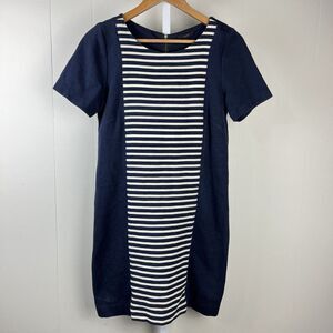 J. Crew Stripe Knit Ponte Shift Dress Navy Blue Preppy Career Womens Size 6‎